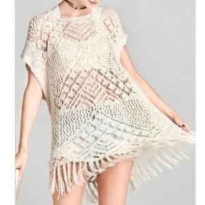 Crochet Knit Top Cream OSFM